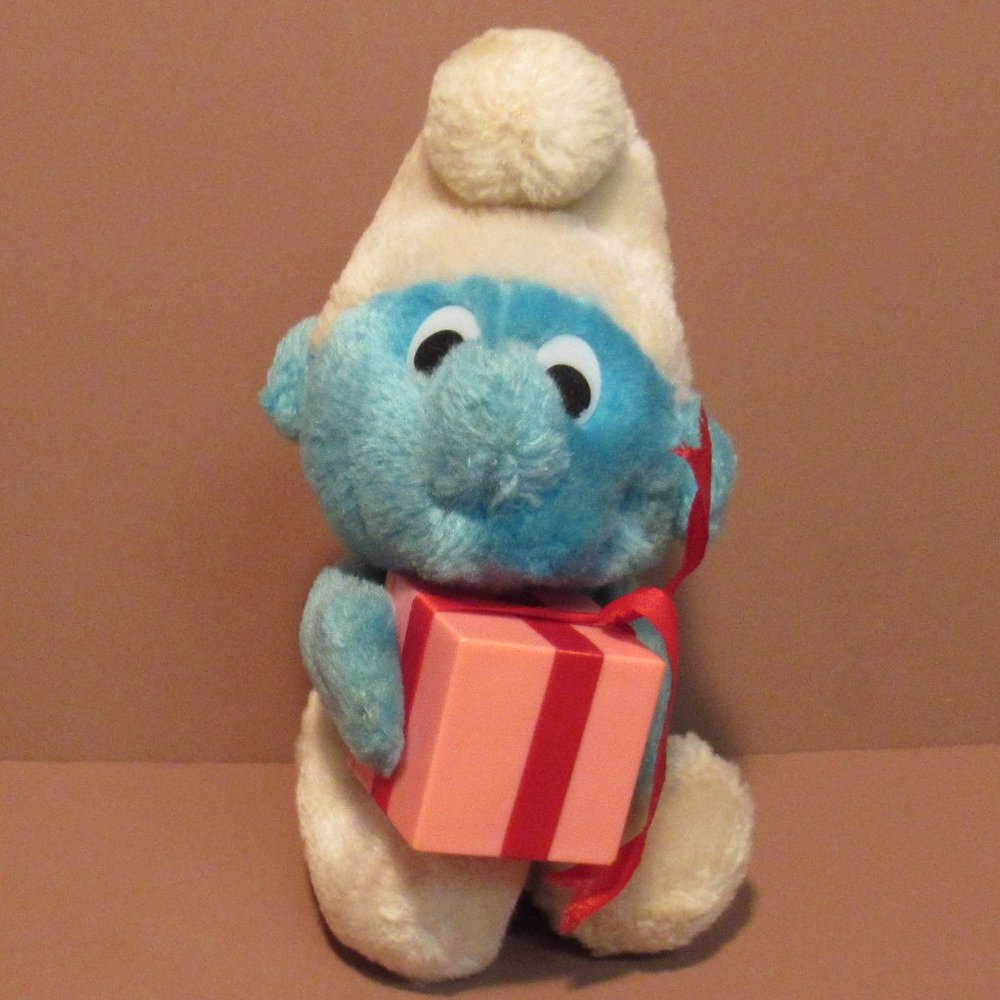 Vintage 1983 BABY SMURF Plush with Present Gift Wallace Berri Peyo 7"